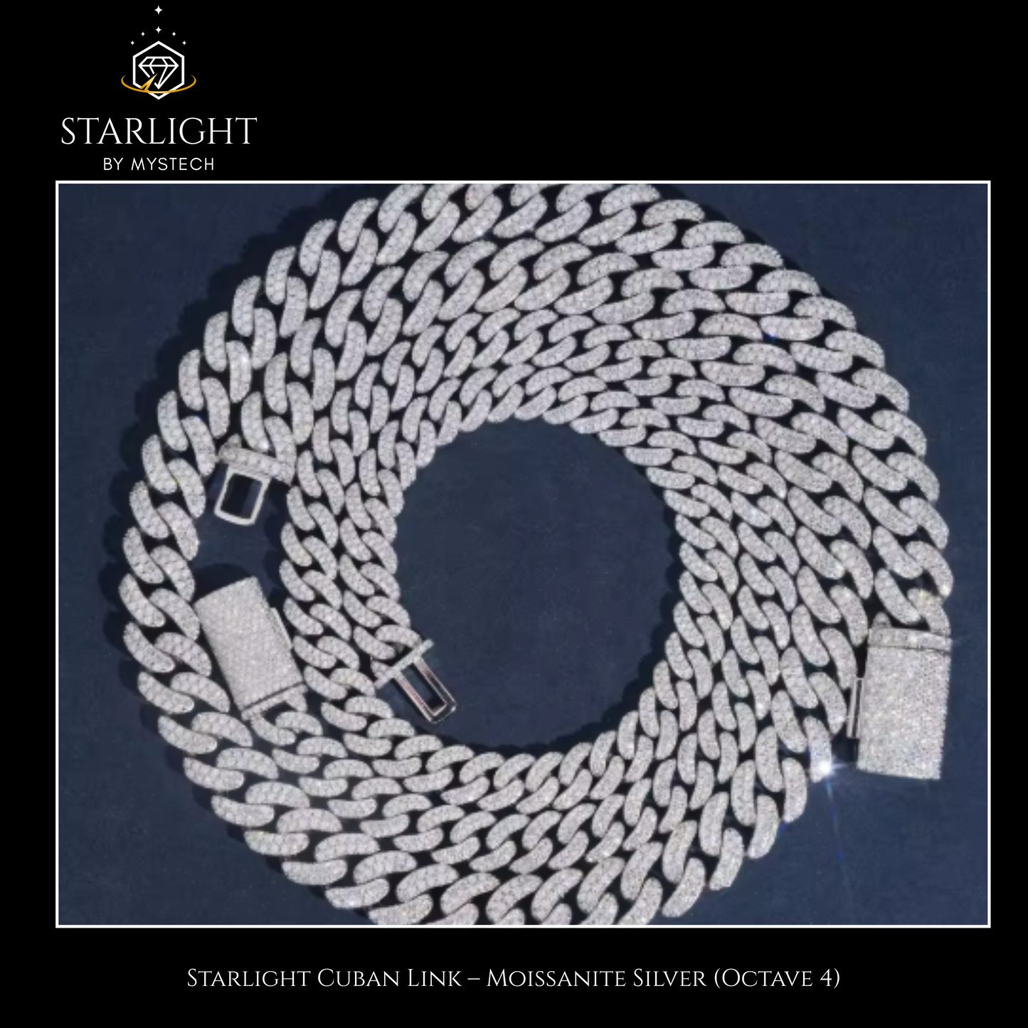 Starlight Cuban Link – Moissanite Silver (Octave 4)