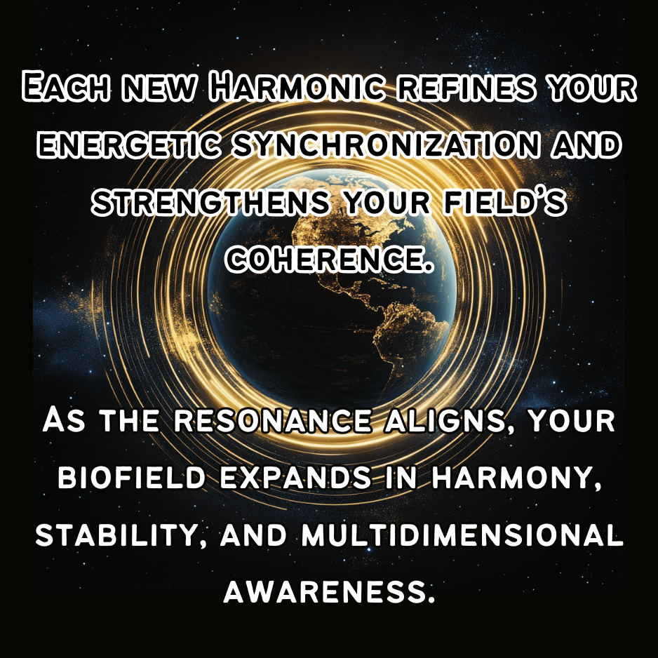 Earth with energy rings and motivational text on a black background symbolizing the Schumann Resonance