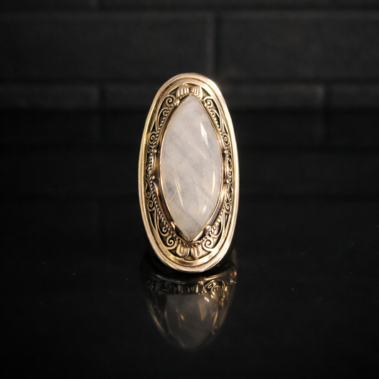The Ring of the Magi — Moonveil Collection Moonstone sterling silver relic front view