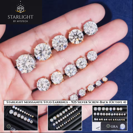Starlight Stud Earrings – Moissanite Silver (Octave 4)