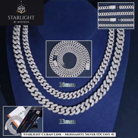 Starlight Cuban Link – Moissanite Silver (Octave 4)