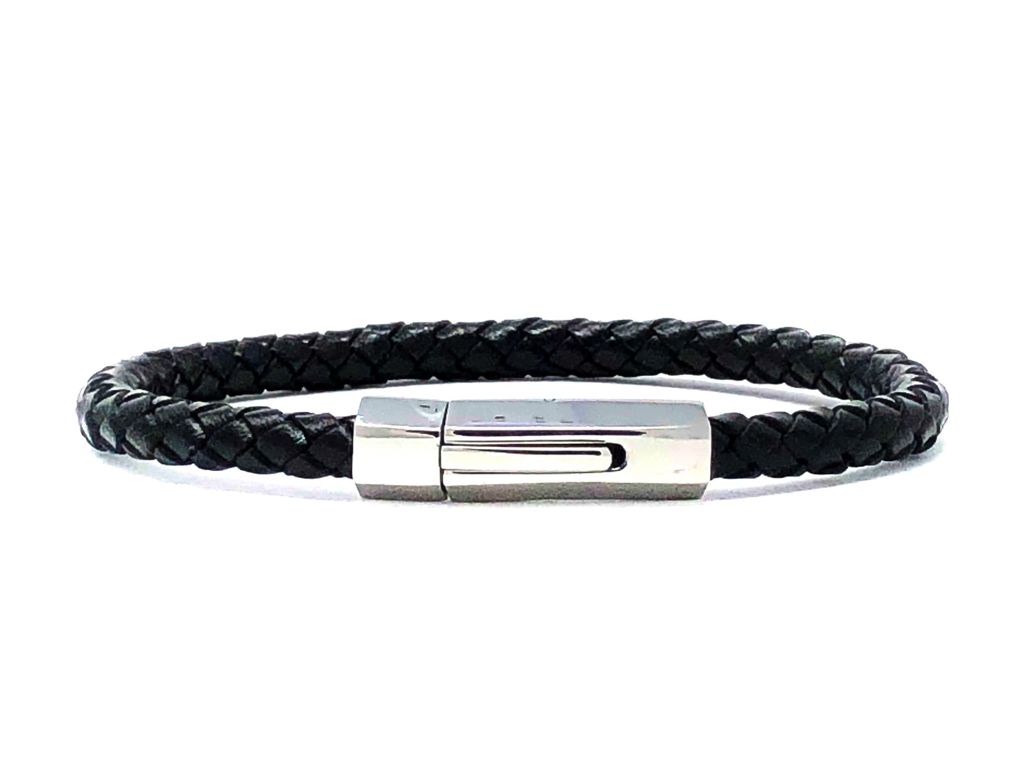 Stainless Clasp Leather Bracelet - Black